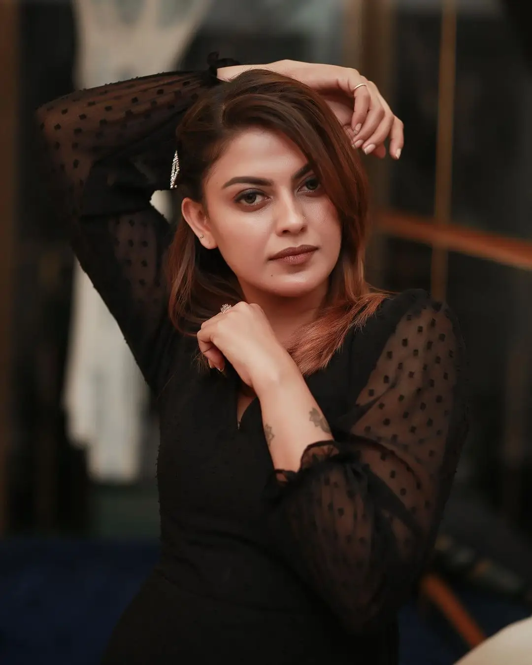 Anusree Nair In South Indian Traditional Black Dress